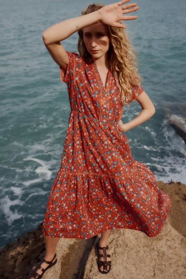 Wild Lily Midi Dress in GOTS-Certified Organic Cotton Voile