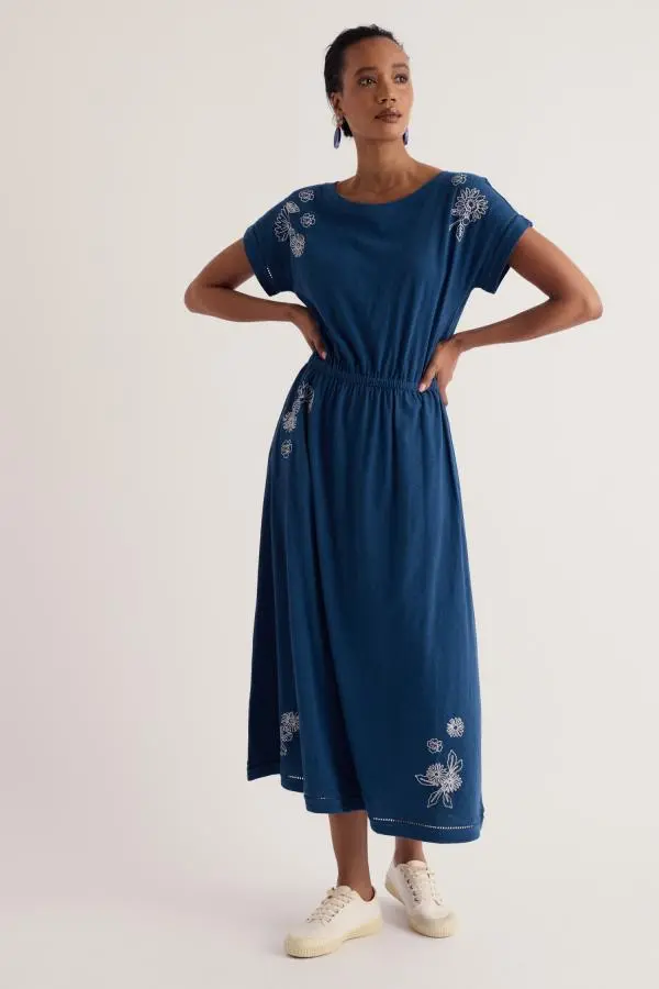 Bay Tree Embroidered Jersey Midi Dress