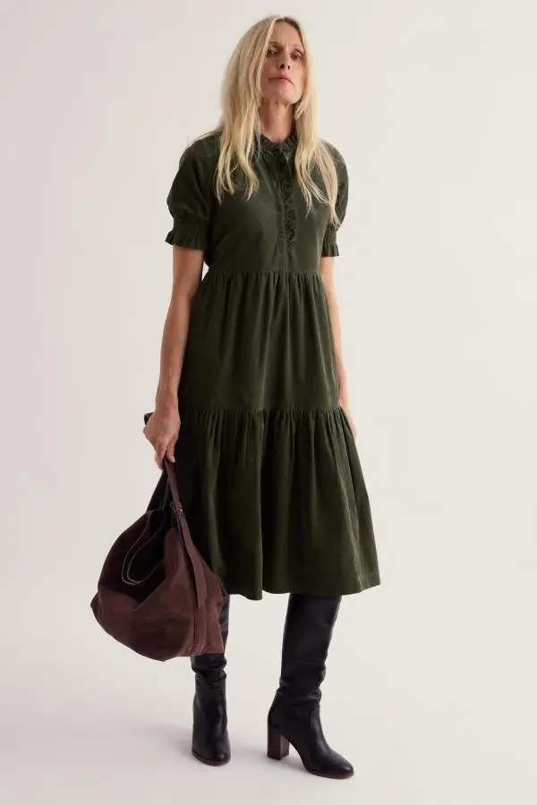 Feather Star Tiered Cord Dress