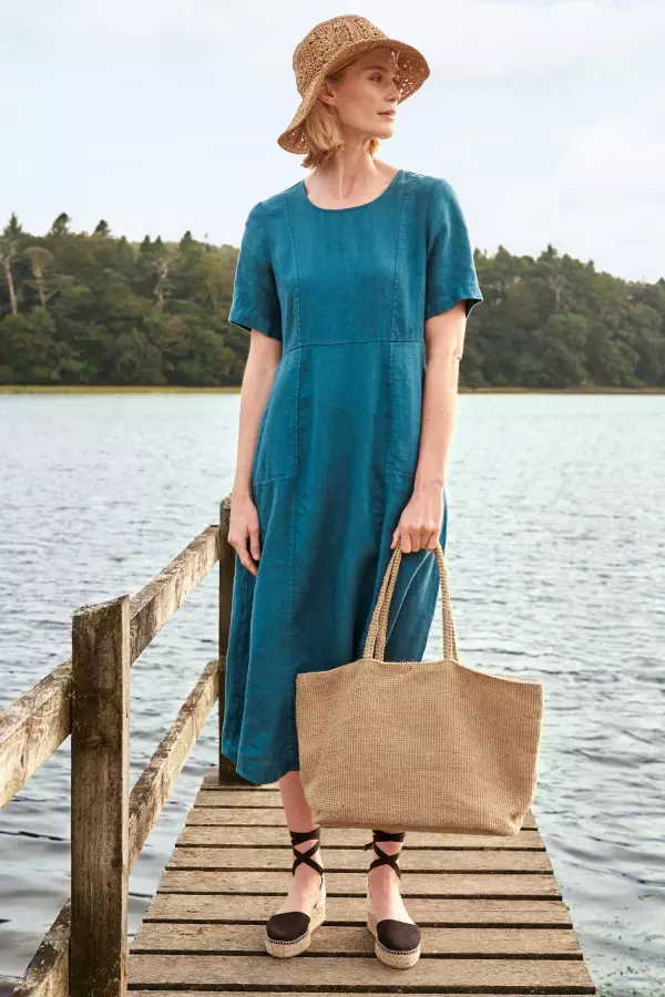 Grass Wave Linen Midi Dress