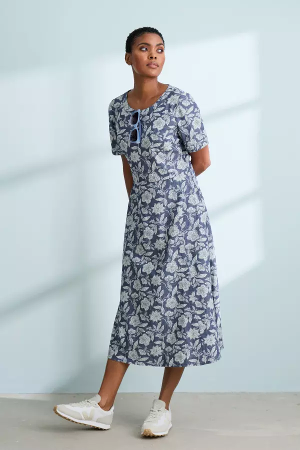 Fox Path Printed Chambray Dress