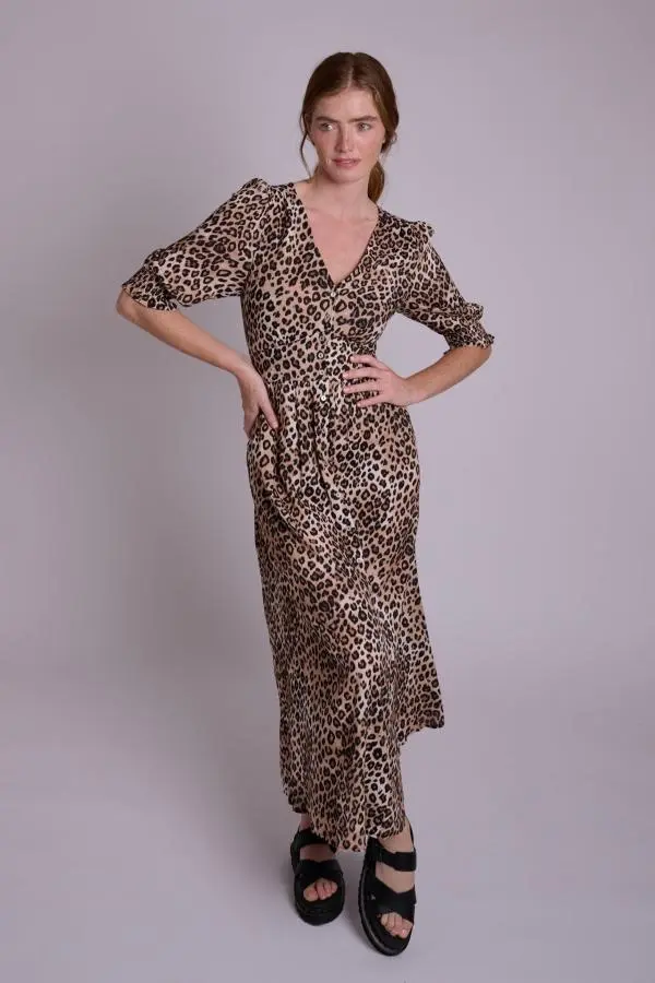 Leopard Felicity Button Front Midi Dress