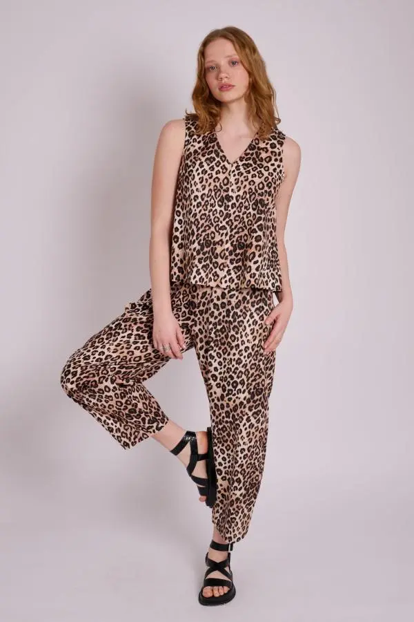 Peggy Leopard Linen Trousers