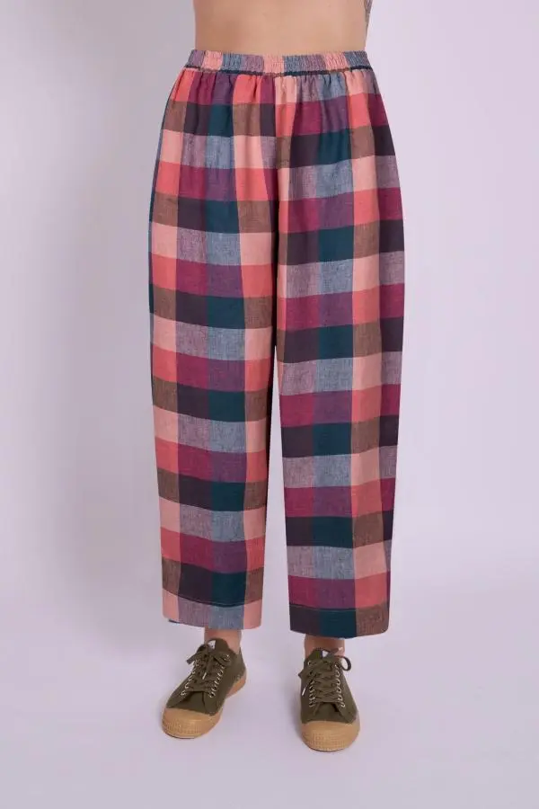 Peggy Linen Trousers - Berry Check