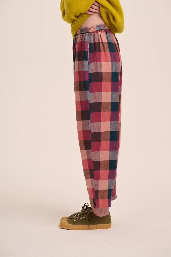 Peggy Linen Trousers - Berry Check