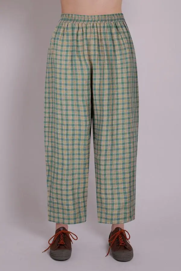 Peggy Linen Trousers - Green Grid Check