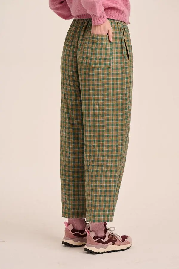 Peggy Linen Trousers - Green Grid Check