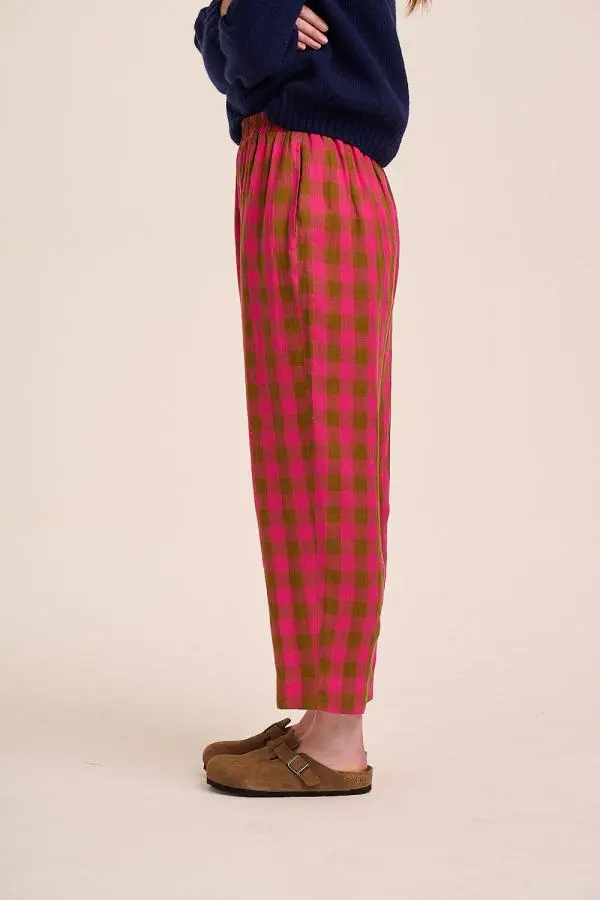 Peggy Linen Trousers - Rhubarb Toffee Check