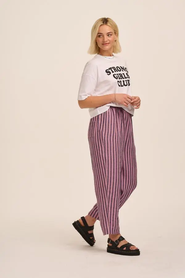 Peggy Linen Trousers - Purple & Pink Stripe