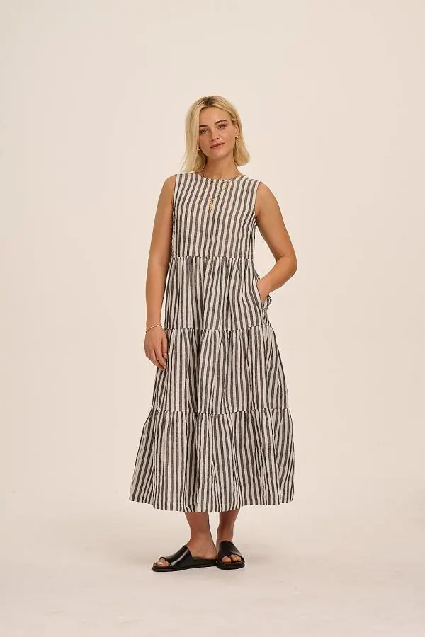Frankie Linen Dress - Humbug Stripe