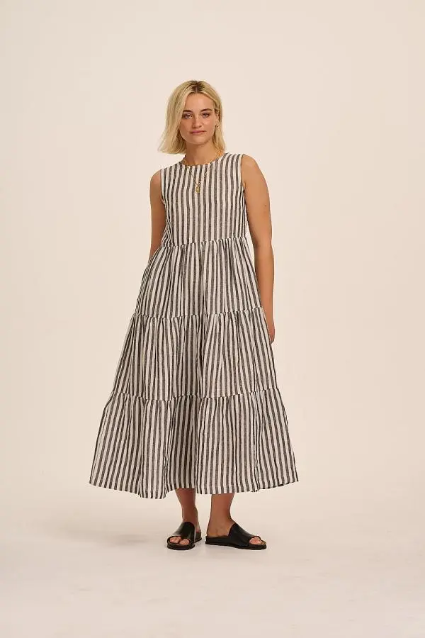 Frankie Linen Dress - Humbug Stripe