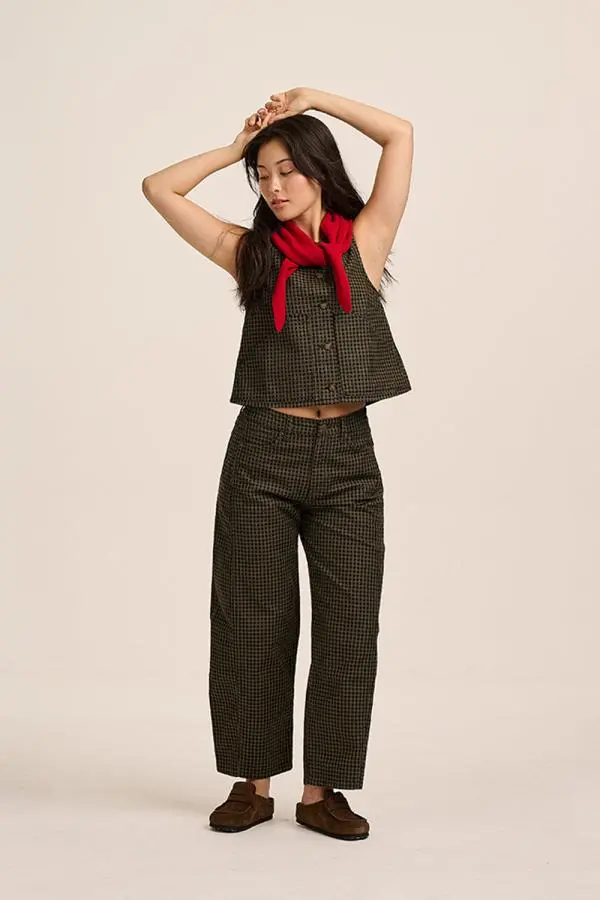 Leni Gingham Jeans - Olive Gingham