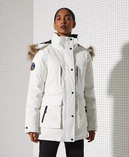 Superdry Women s Sport Everest Down Snow Parka Coat White Optic