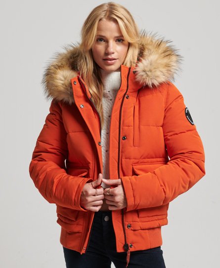 Pockets For Women Superdry Women s Everest Hooded Puffer Bomber Jacket Orange Pureed Pumpkin