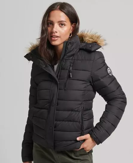 Pockets For Women Superdry Women s Faux Fur Short Hooded Puffer
