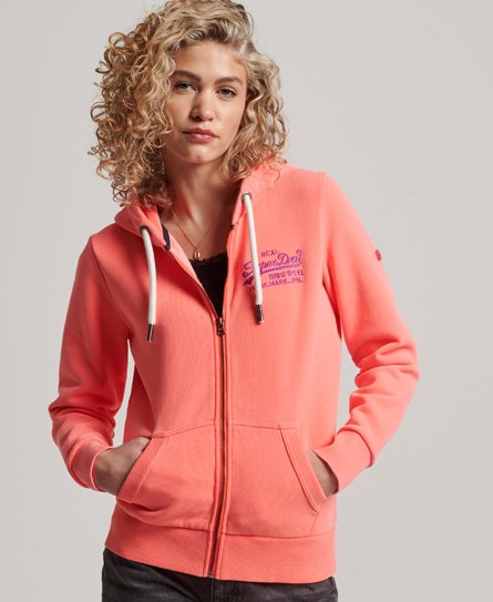 Pockets For Women Superdry Women s Vintage Logo Neon Zip Hoodie