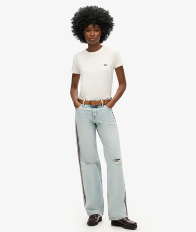 Superdry Women's Mid Rise Wide Leg Double Tape Jeans Light Blue / Spring Vintage Custom - 
