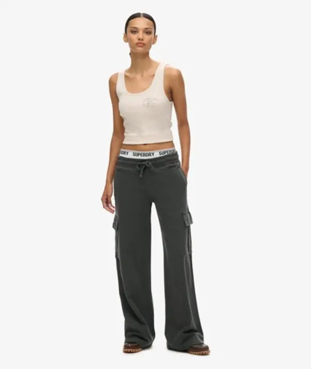 Superdry Women's Athletic Essentials Vintage Wide Cargo Jogger Black / Washed Black - 