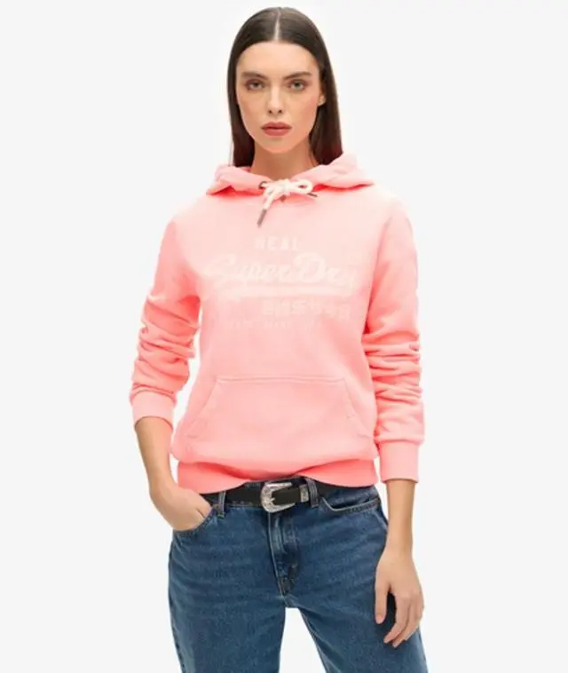 Superdry Women's Neon Graphic Hoodie Cream / Pastelline Coral - 