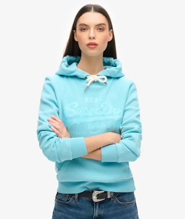 Superdry Women's Neon Graphic Hoodie Blue / Kingfisher Blue - 