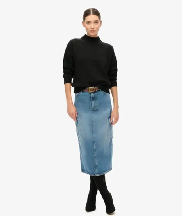 Superdry Women's Denim Cargo Pocket Midi Skirt Blue / Ridley Blue - 