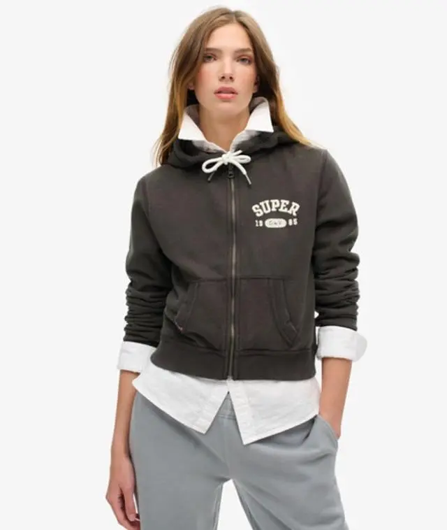 Superdry Women's Athletic Essentials Relaxed Crop Zip-hoodie Black / Bison Black - 