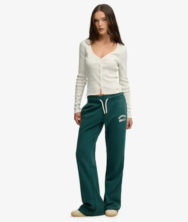Superdry Women's Embroidered Athletic Essentials Low Rise Flare Joggers, Green, 