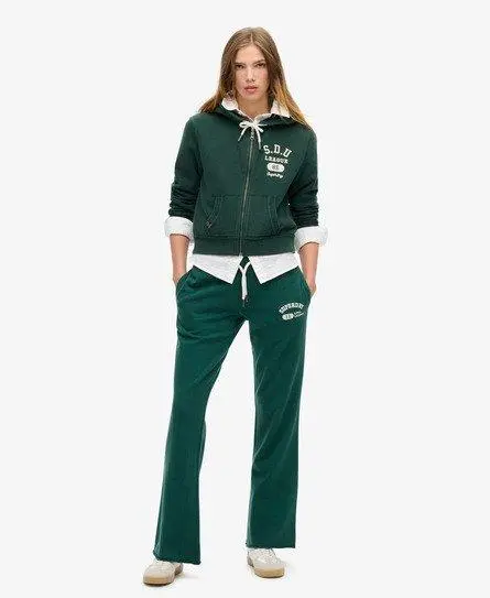 Superdry Women's Embroidered Athletic Essentials Low Rise Flare Joggers, Green, 