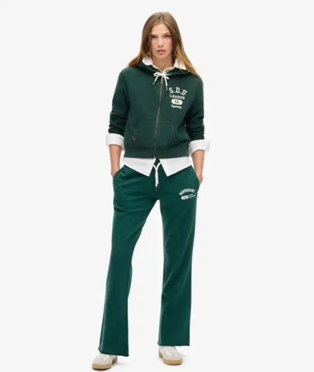 Superdry Women's Embroidered Athletic Essentials Low Rise Flare Joggers, Green, 
