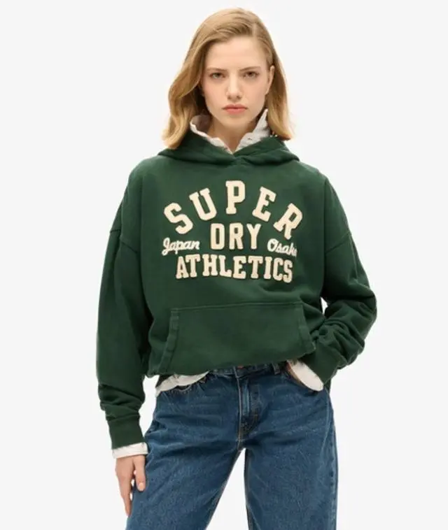 Superdry Women's Athletic Essentials Applique Oversized Hoodie Green / Enamel Green - 