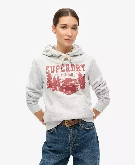Superdry Women's Lo-fi Outdoor Graphic Hoodie Grey / Flake Grey Marl -