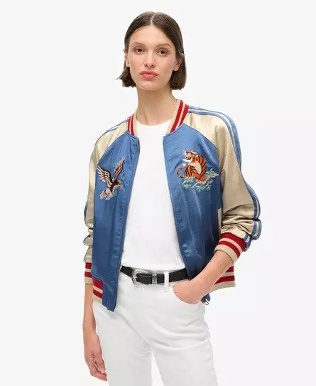 Superdry Women's Sukajan Embroidered Bomber Jacket Blue / Wedgewood Blue -