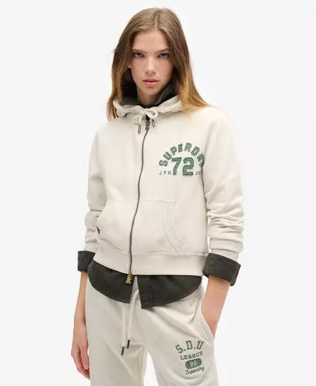 Superdry Women's Athletic Essentials Relaxed Crop Zip-hoodie Cream / Turtledove Cream -
