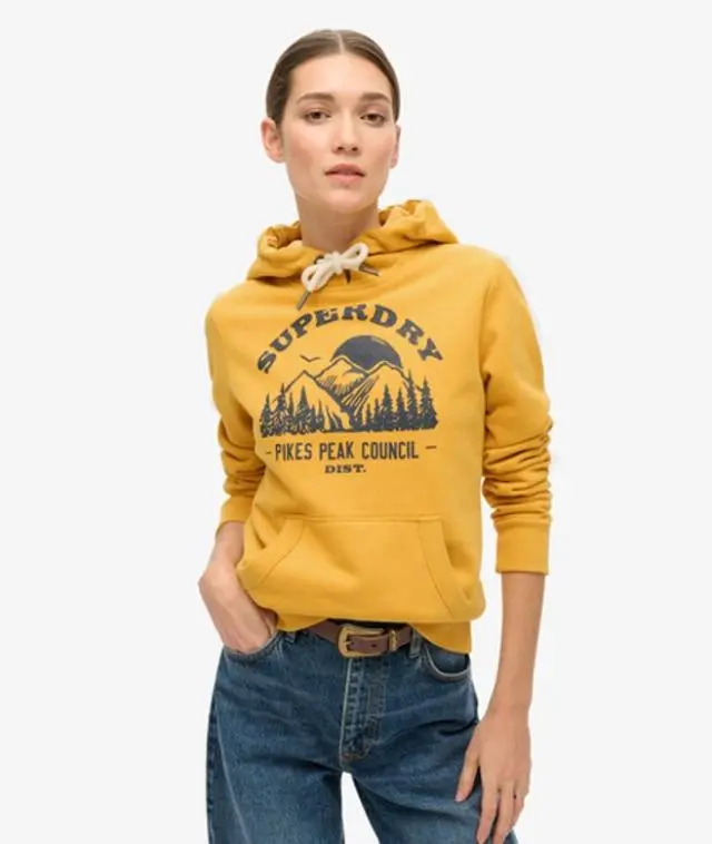 Superdry Women's Lo-fi Outdoor Graphic Hoodie Yellow / Mustard Yellow Marl - 