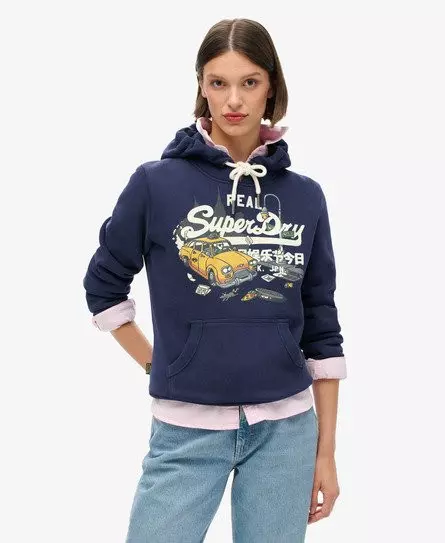 Superdry Women's New York Vintage Logo Graphic Hoodie Navy / Rich Navy -