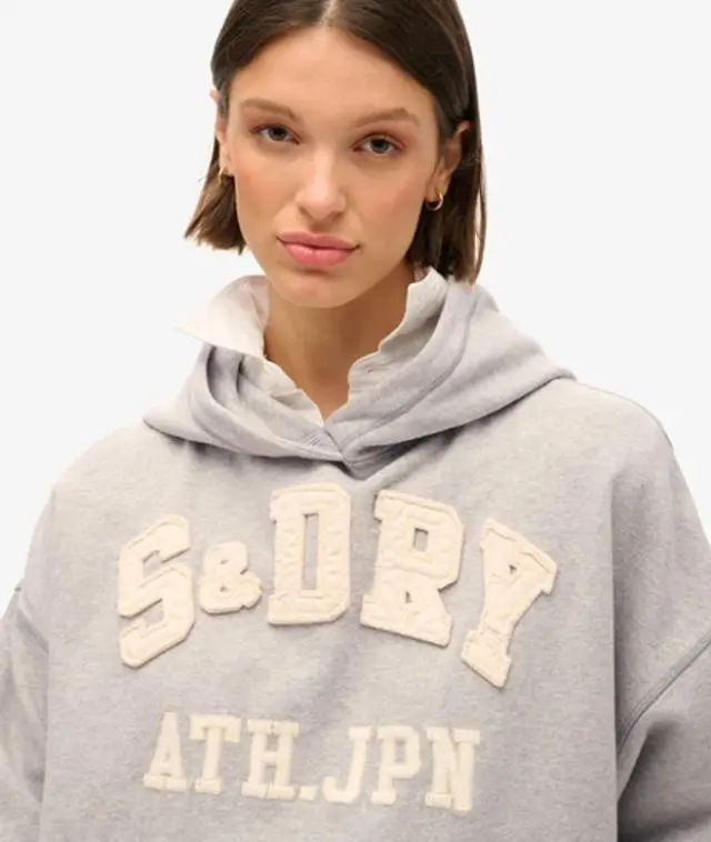 Superdry & Co Women's Athletic Essentials Applique Oversized Hoodie Grey / Grey Marl - 