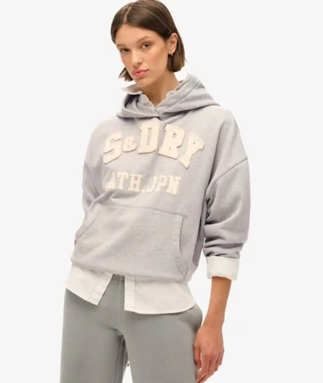 Superdry & Co Women's Athletic Essentials Applique Oversized Hoodie Grey / Grey Marl - 
