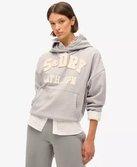 Superdry Women's Athletic Essentials Applique Oversized Hoodie Grey / Grey Marl -