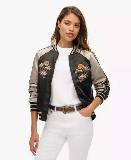 Superdry Women's Sukajan Embroidered Bomber Jacket Black -