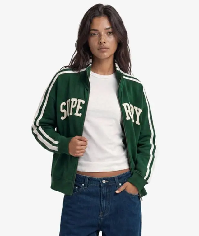 Superdry & Co Women's Athletic Essentials Applique Loose Zip Track Top Green / Enamel Green - 
