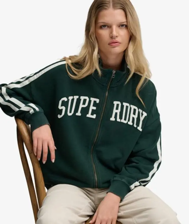 Superdry & Co Women's Athletic Essentials Applique Loose Zip Track Top Green / Enamel Green - 
