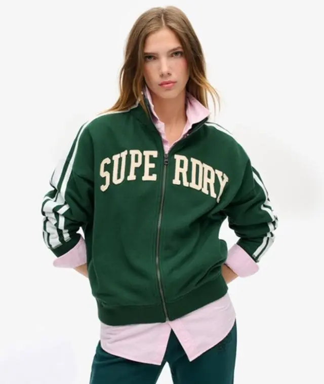 Superdry Women's Athletic Essentials Applique Loose Zip Track Top Green / Enamel Green - 