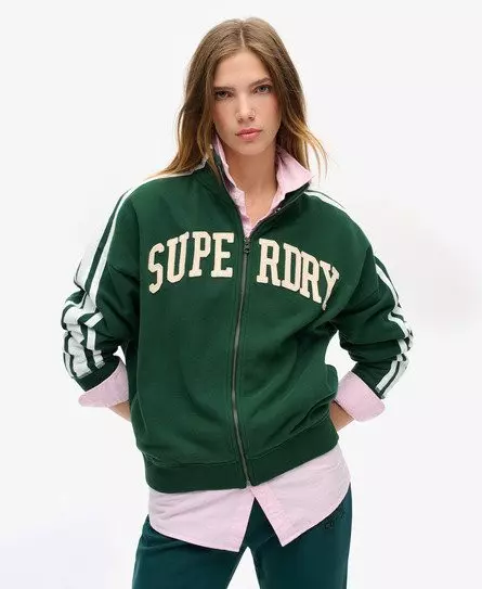 Superdry Women's Athletic Essentials Applique Loose Zip Track Top Green / Enamel Green -