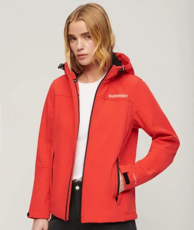 Superdry Women's Hooded Softshell Jacket Red / Sunset Red - 