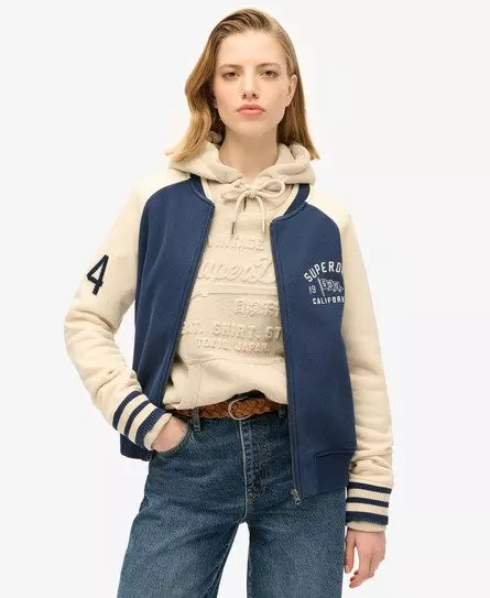 Superdry Women's College Script Graphic Jersey Bomber Jacket Navy / Atlantic Navy -