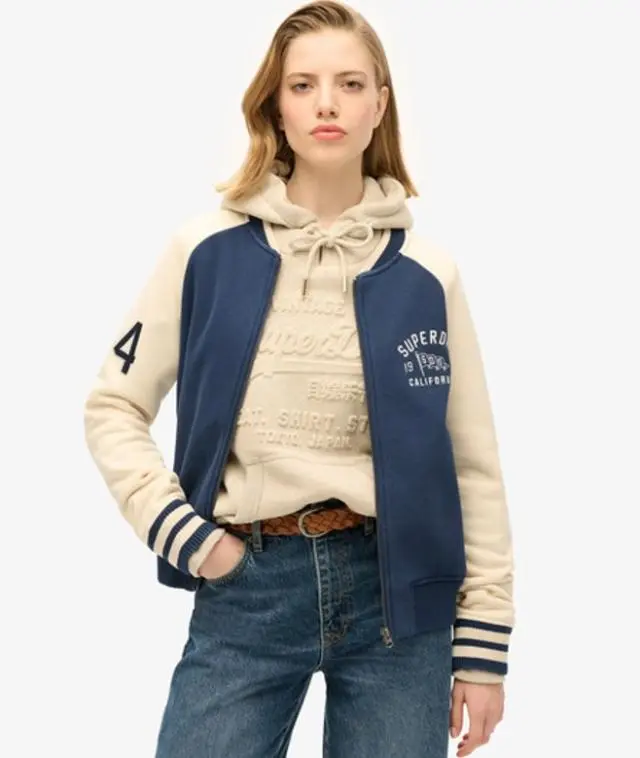 Superdry Women's College Script Graphic Jersey Bomber Jacket Navy / Atlantic Navy - 