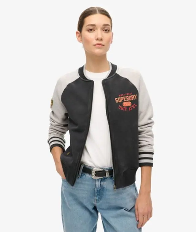 Superdry Women's College Script Graphic Jersey Bomber Jacket Black - 