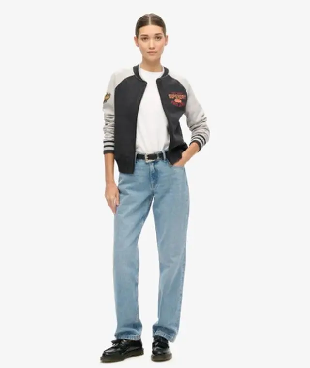 Superdry Women's College Script Graphic Jersey Bomber Jacket Black - 