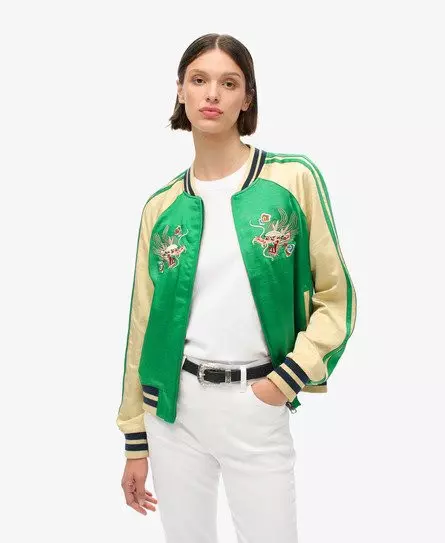 Superdry Women's Sukajan Embroidered Bomber Jacket Green / Bowling Green -