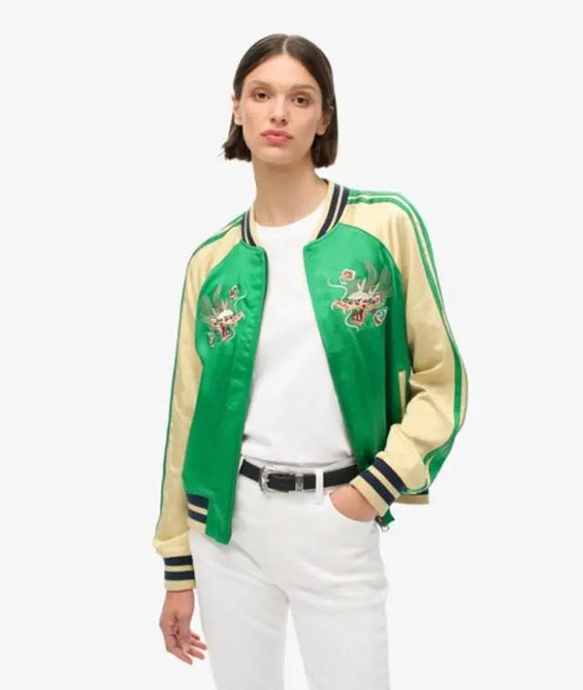 Superdry Women's Sukajan Embroidered Bomber Jacket Green / Bowling Green - 